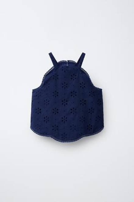 ZARA ТОП С АЖУРНОЙ ВЫШИВКОЙ, МОРСКОЙ СИНИЙ