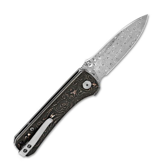 Складной нож QSP QS131-S Hawk c клинком из стали Laminated Damascus, рукоять карбон Copper Foil