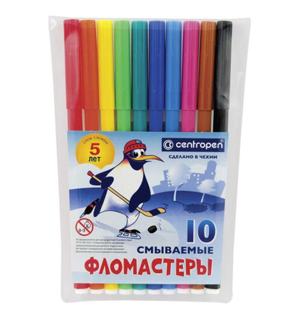 Фломастеры  10цв "Centropen. Пингвины", жёстк.блистер европодвес