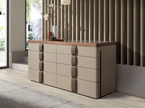 Комод 7203 из кожи, ореха и полированной стали