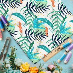 Ткань муслин водоросли и головастики на бежевом фоне