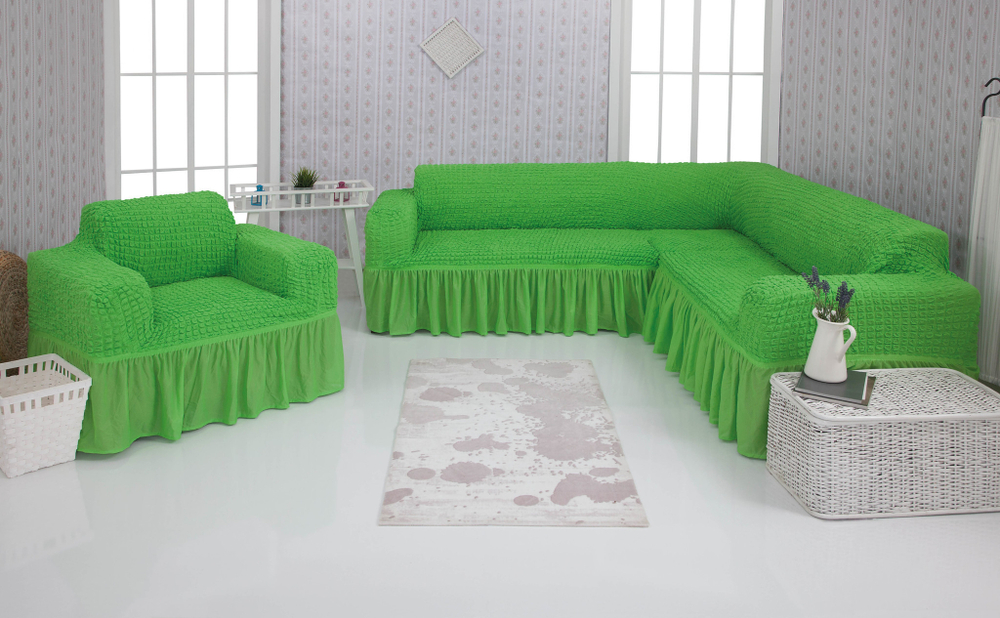 Комплект чехлов на угловой диван с креслом, цвет Фисташковый