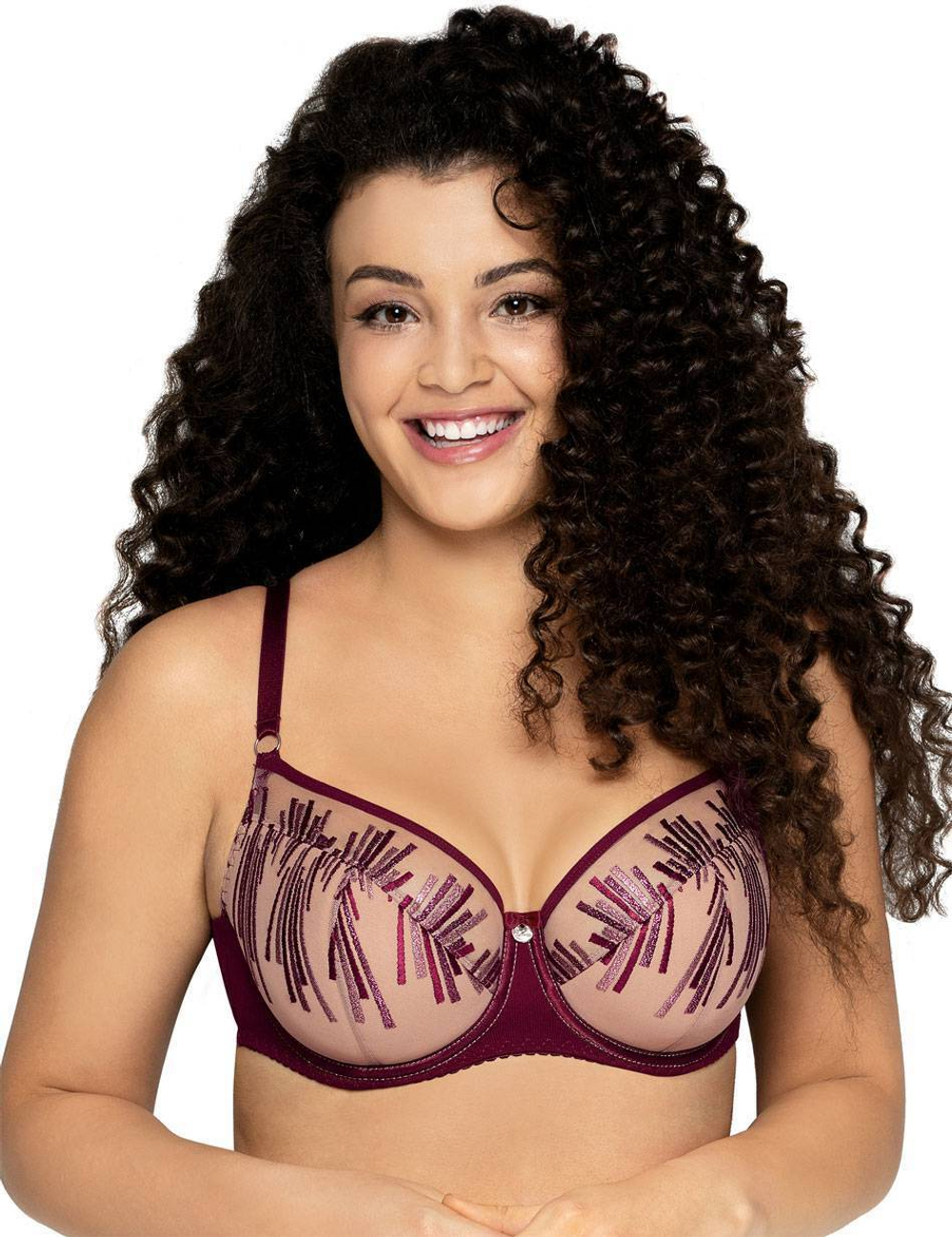 Бордовый бюстгальтер Calla с вышивкой на +size чашках (Размер: 105D) (Цвет: бордовый)