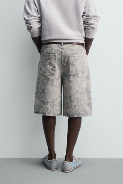 ZARA ШОРТЫ BAGGY С ПРИНТОМ ПЕЙСЛИ, ГОЛУБОЙ