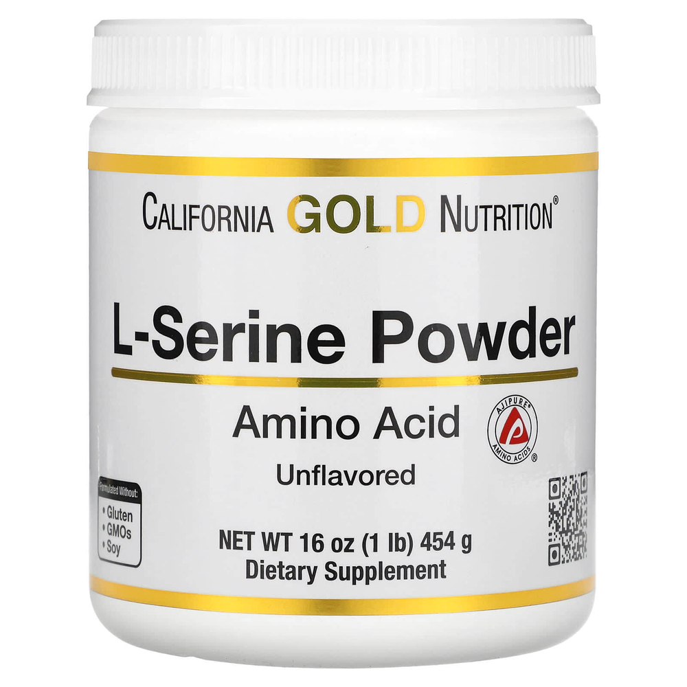 California Gold Nutrition, L-серин в порошке, аминокислота AjiPure, с нейтральным вкусом, 454 г (1 фунт)