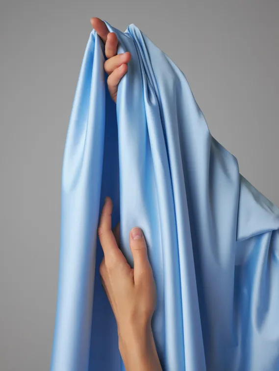 Атлас (сатин) эластичный бельевой, голубой 3090 (мерный лоскут)