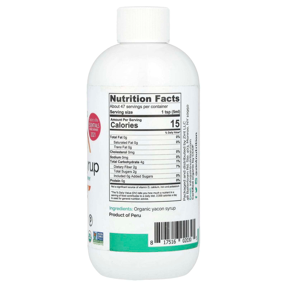 Zint, Organics, сироп из якона, подсластитель с пребиотиками, 236 мл (8 жидк. унций)