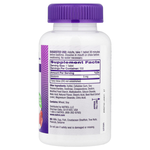 Natrol, Мелатонин, быстрорастворимый, экстра сила, клубника, 5 мг, 150 таблеток