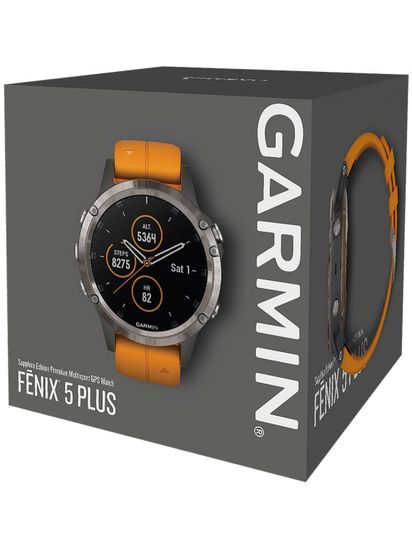 Мужские мультиспортивные часы Garmin Fenix 5 Plus Sapphire - титановый с оранжевым ремешком 010-01988-05