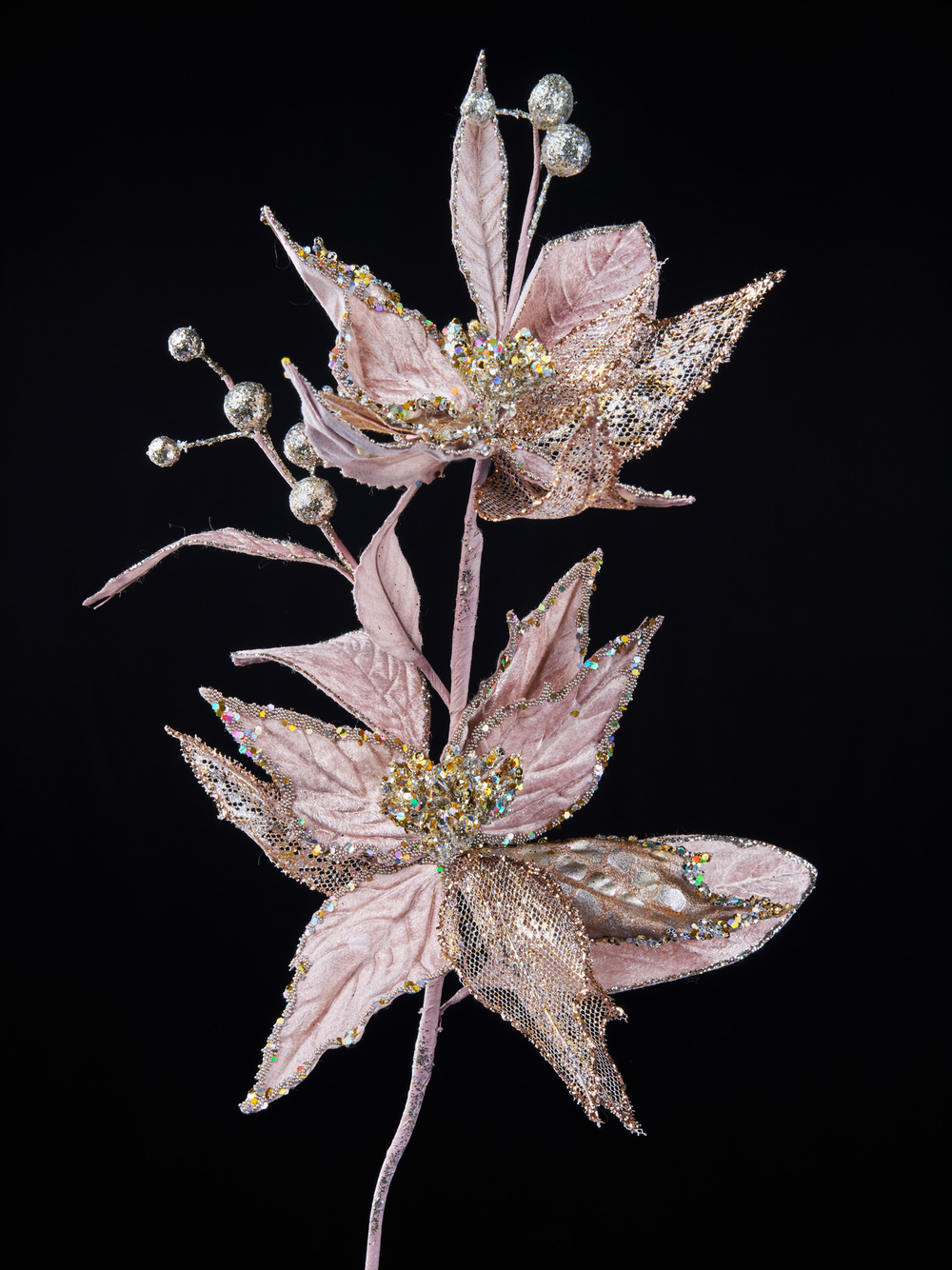 Цветок пуансеттия на клипсе 20х41см ChristmasDeLuxe платина