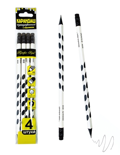 Карандаш ч/г HB "Черная точка" трехгран,заточенный, c ластиком, дерево РА006 (Профи-Арт)