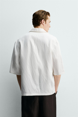ZARA ЖАККАРДОВАЯ РУБАШКА BOXY FIT В ПОЛОСКУ, БЕЛЫЙ