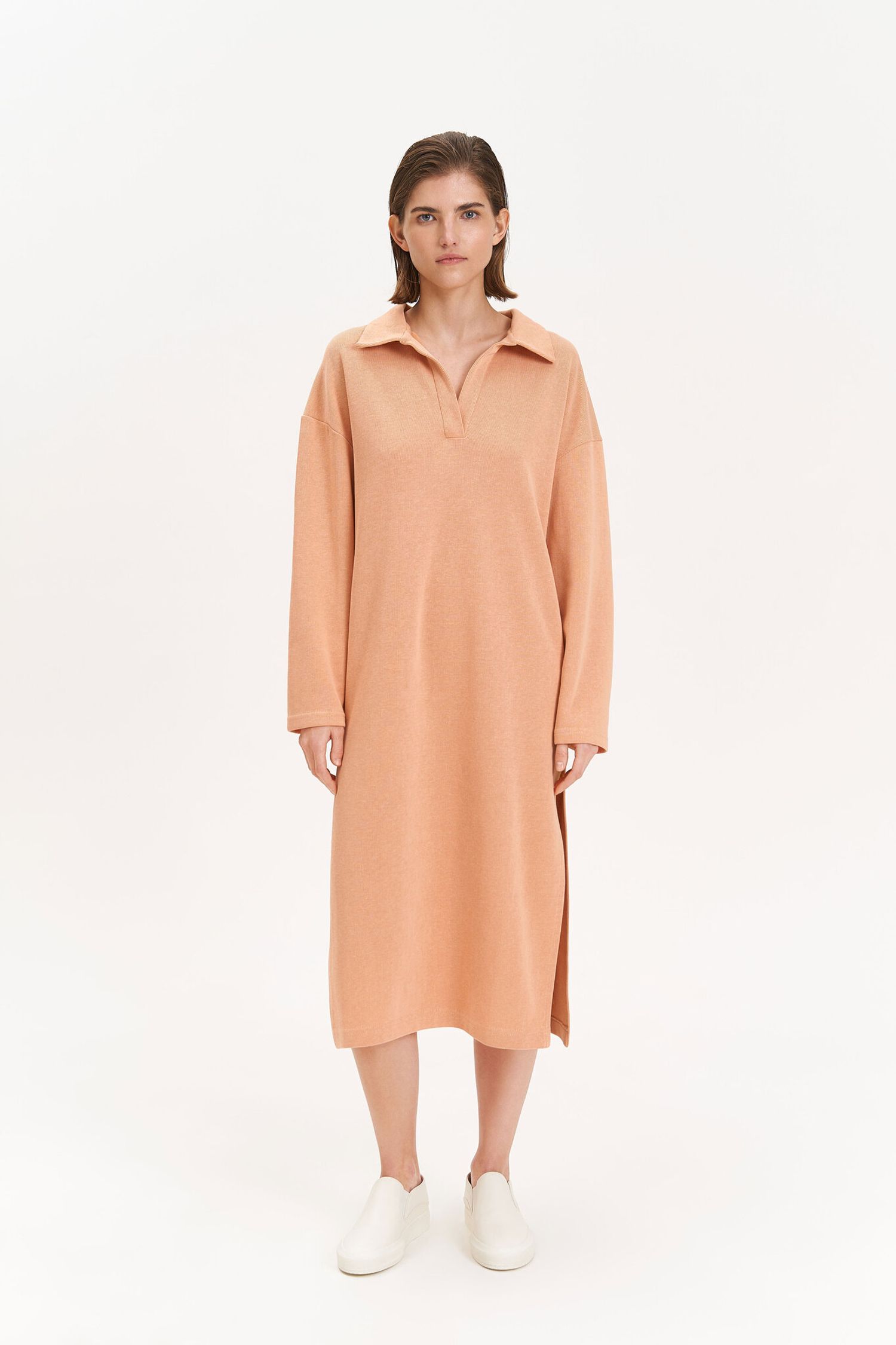 Платье-поло миди, персиковое