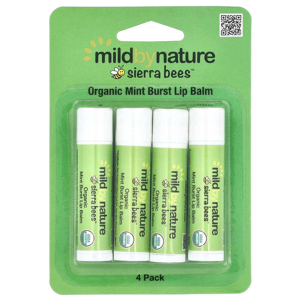 Mild By Nature, Sierra Bees™, органические бальзамы для губ, мята, упаковка из 4 шт. по 4,25 г (0,15 унции)