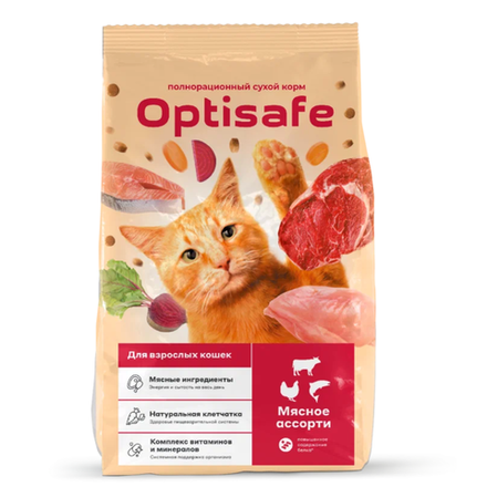 Сухой корм TM Optisafe для взрослых кошек Мясное ассорти 1.3 кг
