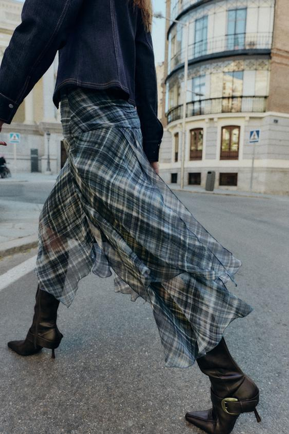 ZARA ЮБКА МИДИ АСИММЕТРИЧНАЯ В КЛЕТКУ, РАЗНОЦВЕТНЫЙ