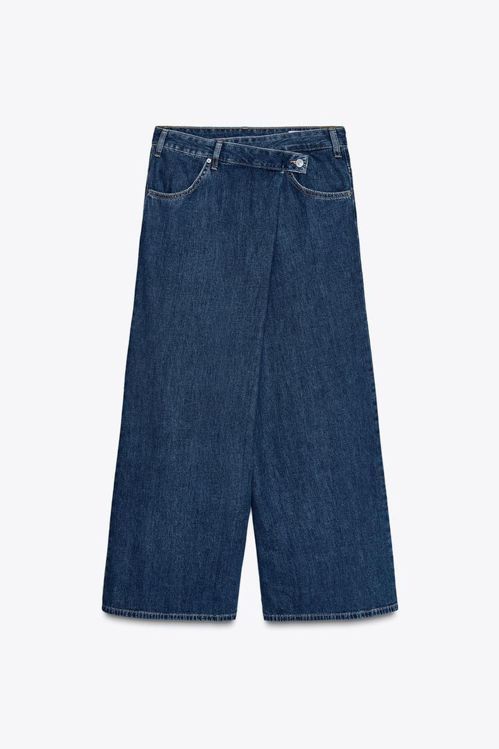 ZARA ДЖИНСЫ ОВЕРСАЙЗ С ВЫСОКОЙ ПОСАДКОЙ И КОСЫМ РЕМНЕМ, МОРСКОЙ СИНИЙ