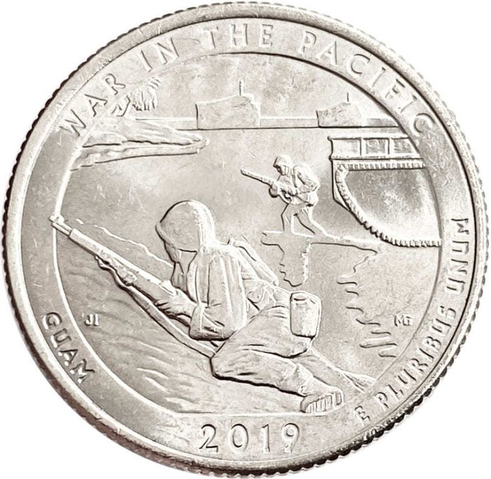 25 центов (1/4 доллара, квотер) 2019 США «Национальный монумент воинской доблести в Тихом океане» (D) (48-й парк)