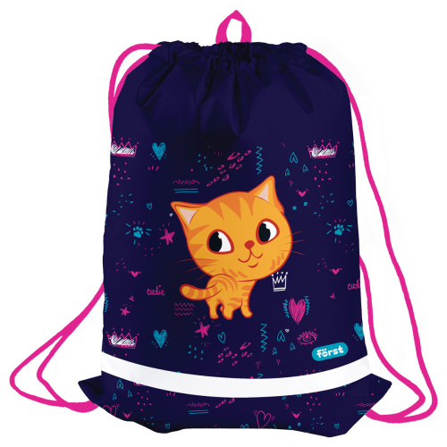 Мешок для обуви 1 отделение "Funny cat", 360*470мм, вентиляционная сеточка, светоотражающая полоса, Först