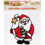 Наклейка на стекло 19*19 см,»Дед Мороз со звездочкой»