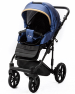 Детская коляска Adamex Rimini Deluxe 2 в 1 RI240 СИН.ПЕРЛ.КОЖА+ЗОЛОТО.ОТДЕЛКА