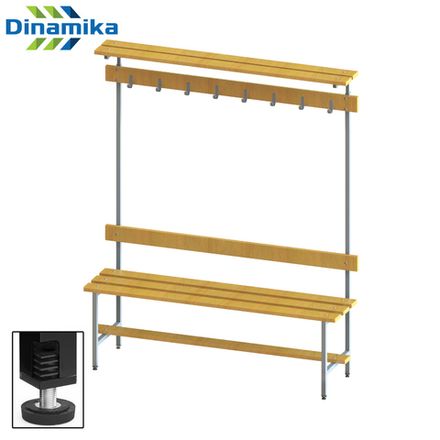 Скамейка для раздевалки с вешалкой 1500 мм с верхней полкой сиденье из фанеры с РО
