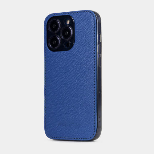 Чехол для iPhone 15 Pro из кожи сафьяно, синего цвета
