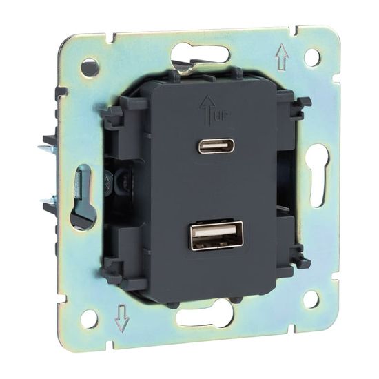 Розетка ROUND USB-A+Type-C 3А с функцией быстрой зарядки оникс KRANZ