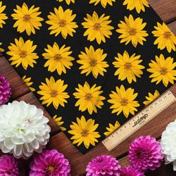 Ткань дюспо жёлтые цветы на чёрном