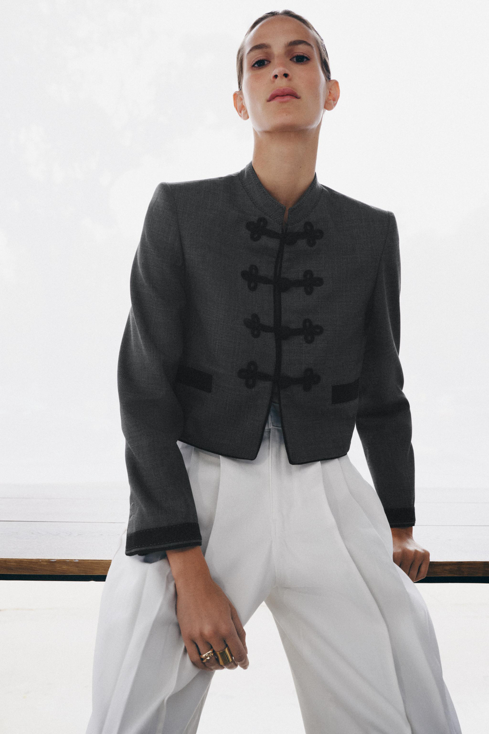 ZARA БЛЕЙЗЕР С НАКИДКОЙ — ZW COLLECTION, СЕРЫЙ МЕЛАНЖ