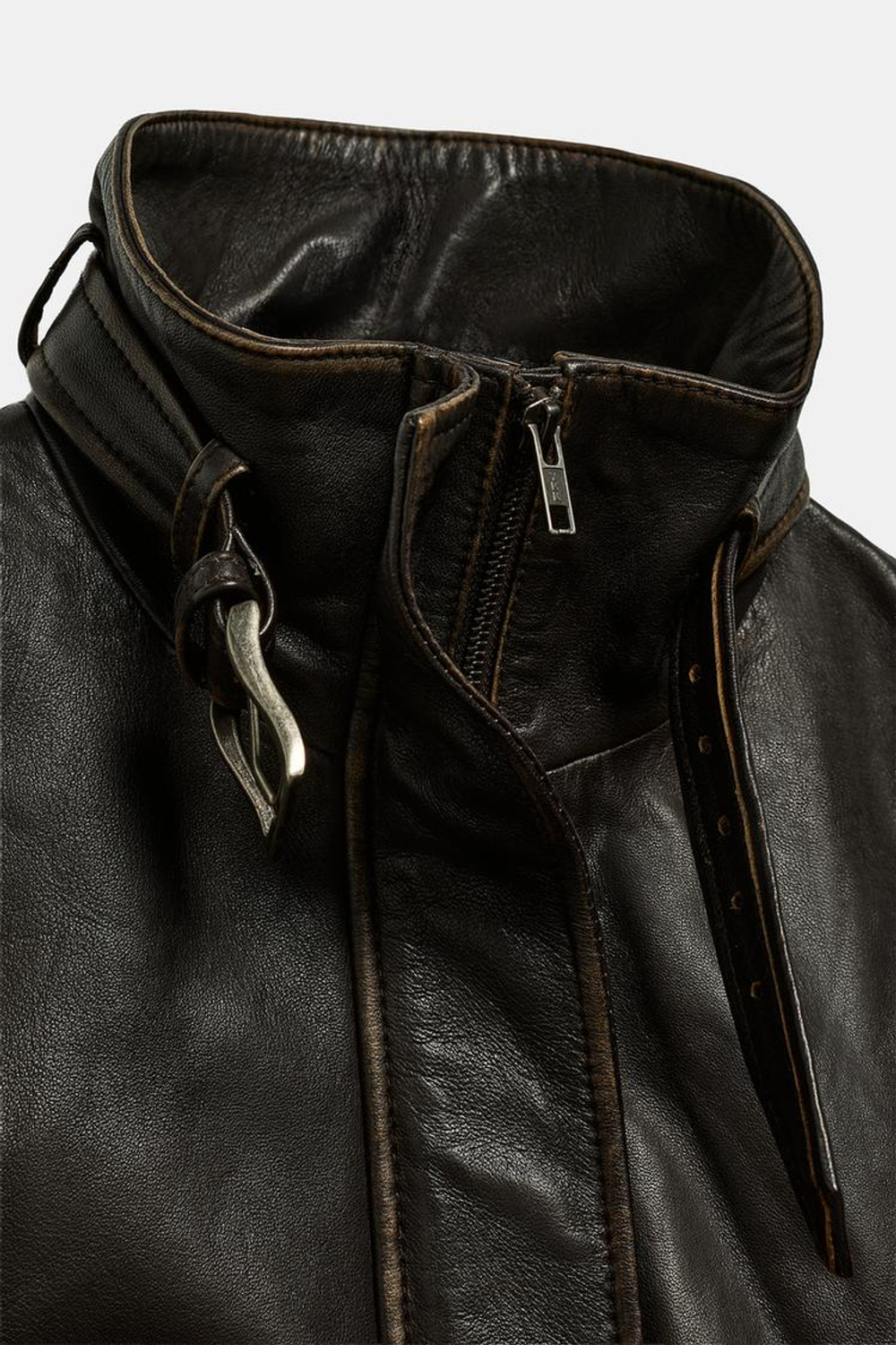 ZARA КУРТКА ИЗ 100% КОЖИ, ТЕМНО-КОРИЧНЕВЫЙ