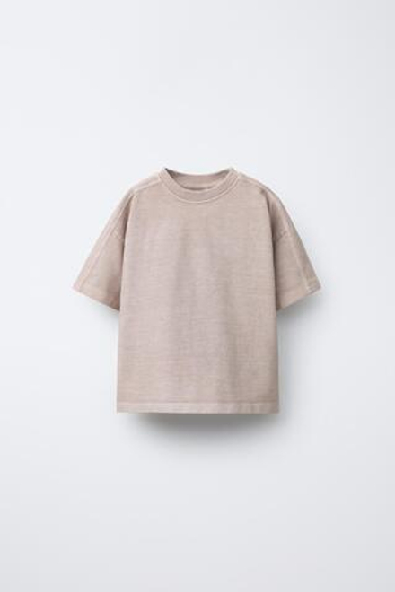 ZARA ФУТБОЛКА GARMENT DYE, СВЕТЛО-БЕЖЕВЫЙ