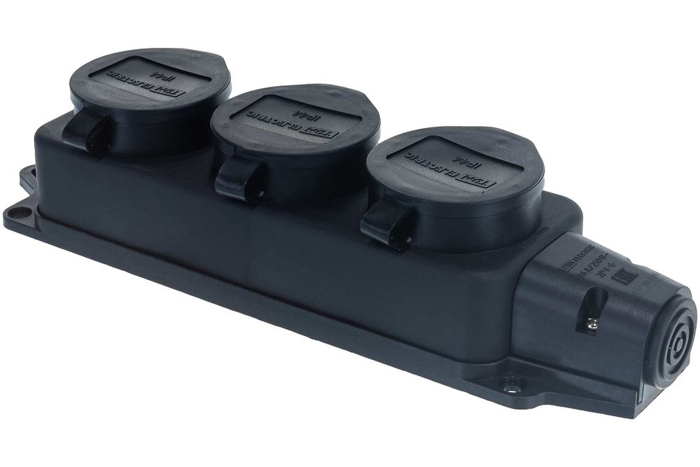 Колодка 3-гнезда с заглушками 2Р+РЕ 16А 250В IP44 материал каучук TDM SQ0612-0008