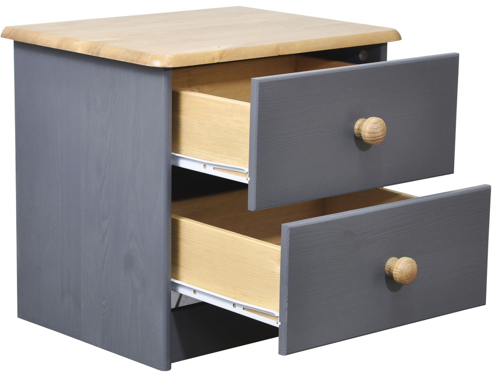 Тумба прикроватная Хаба 2 ящика из массива сосны, серый/антик