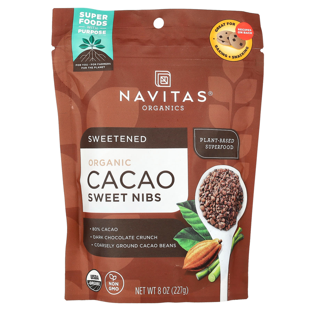 Navitas Organics, органические сладкие ядра какао-боба, 227 г (8 унций)