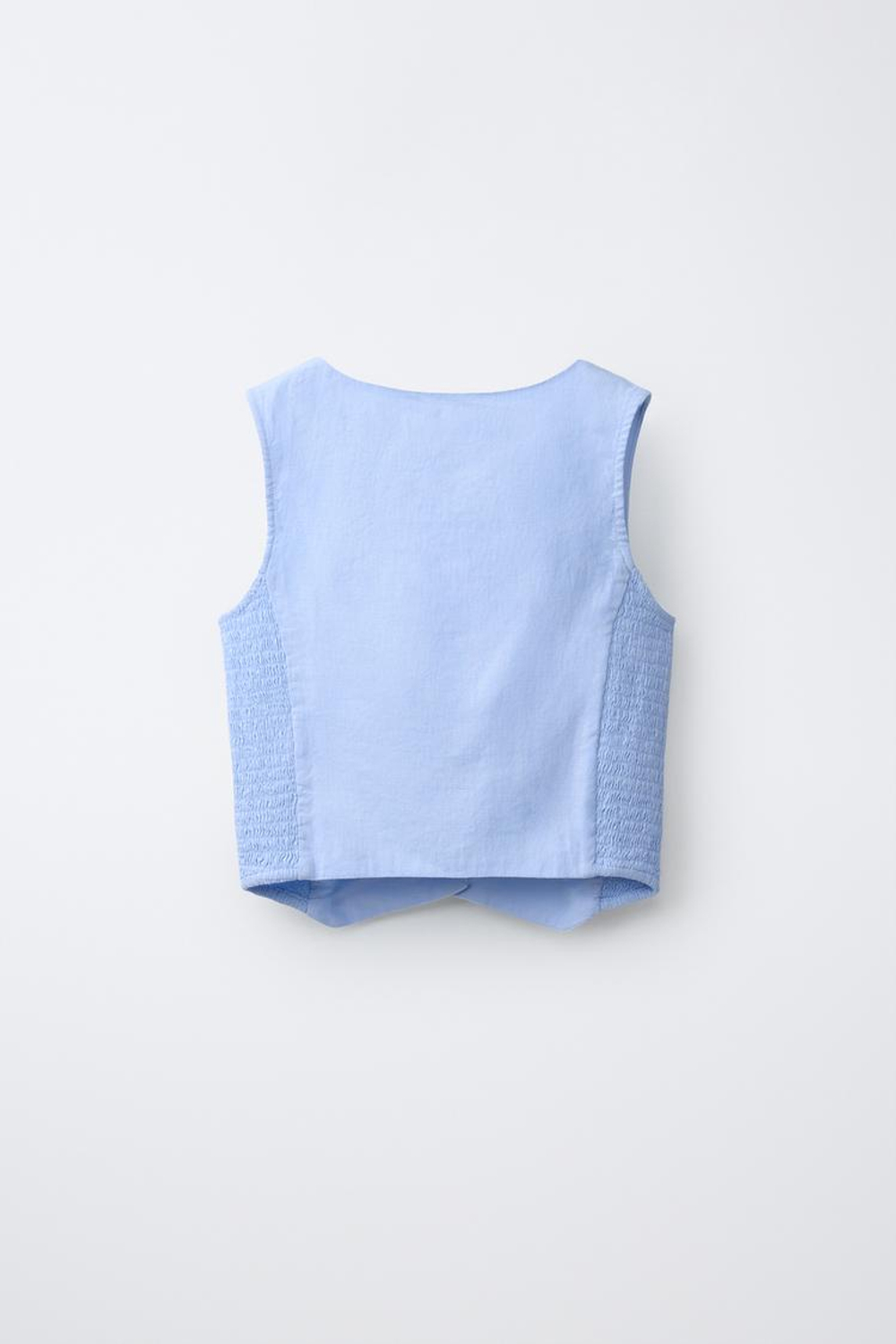 ZARA ЖИЛЕТ В РУБЧИК ИЗО ЛЬНА, НЕБЕСНО-ГОЛУБОЙ