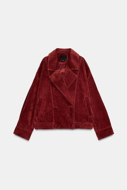 ZARA КУРТКА ИЗ 100% ЗАМШИ С ХЛЯСТИКАМИ, КРАСНЫЙ