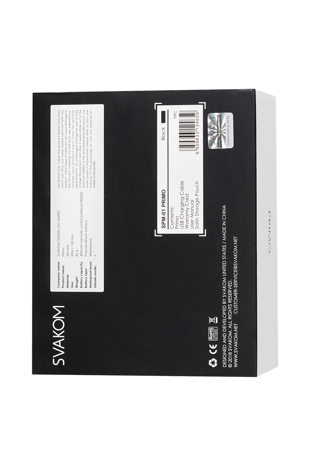 Анальная втулка Svakom Primo с подогревом черная 12 см