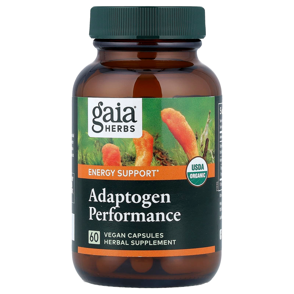 Gaia Herbs, Adaptogen Performance, грибы и травы, 60 веганских капсул