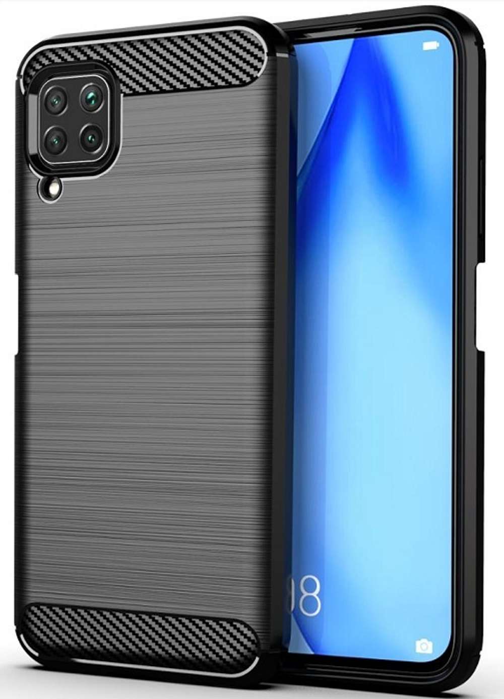 Чехол черного цвета для Huawei P40 Lite, серии Carbon (карбон стиль) от Caseport