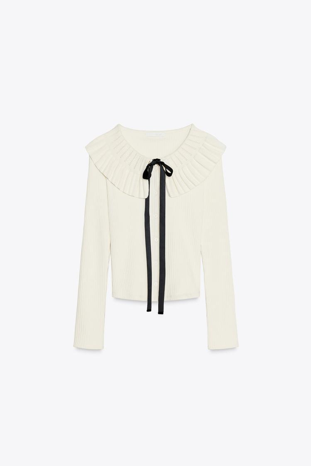 ZARA КАРДИГАН КРУПНОЙ ВЯЗКИ С ЗАВЯЗКАМИ НА ГОРЛОВИНЕ, ЖЕЛТОВАТО-БЕЛЫЙ