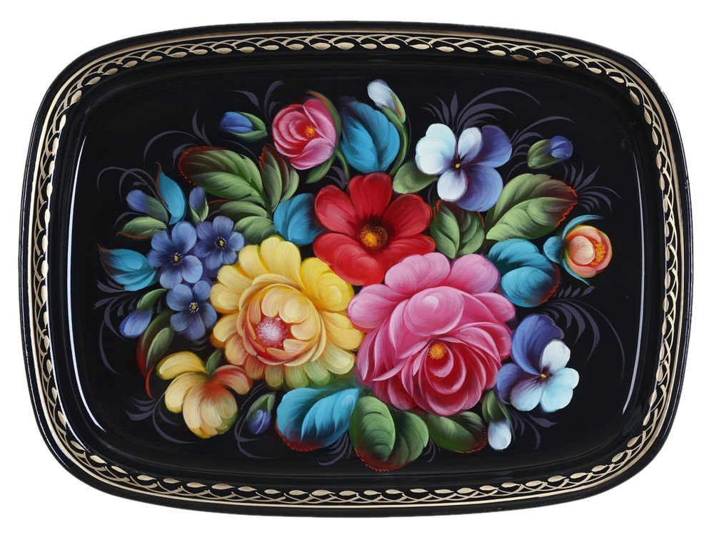 Жостовский поднос декоративный, размер 33х24 см (A12), металлический