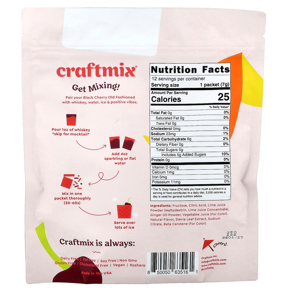 Craftmix, Old Fashioned, черная вишня, 12 пакетиков, по 7 г (0,25 унции)