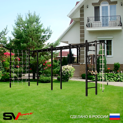 Уличная шведская стенка Sv Sport рукоход х 2 с комплектом турник прямой У50855 (Турник/Брусья/Кронш бокс/Канат/кольца/лестница/Сетка)