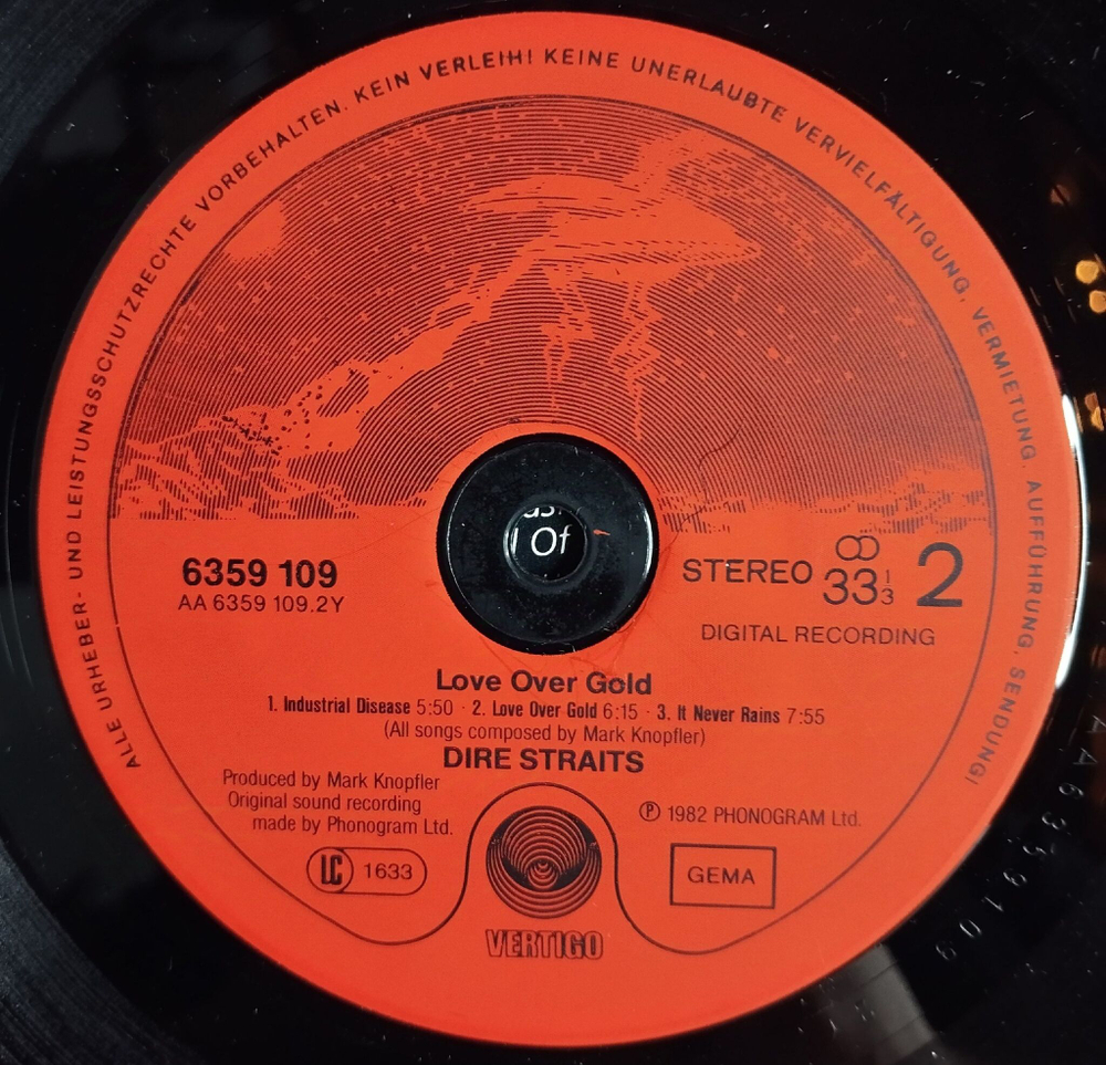 Винтажная виниловая пластинка LP Dire Straits Love Over Gold (Germany 1982)