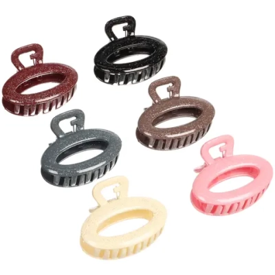 Заколка - краб для волос «AKS - MANTANA», микс 6 цветов, овал, 7*4см