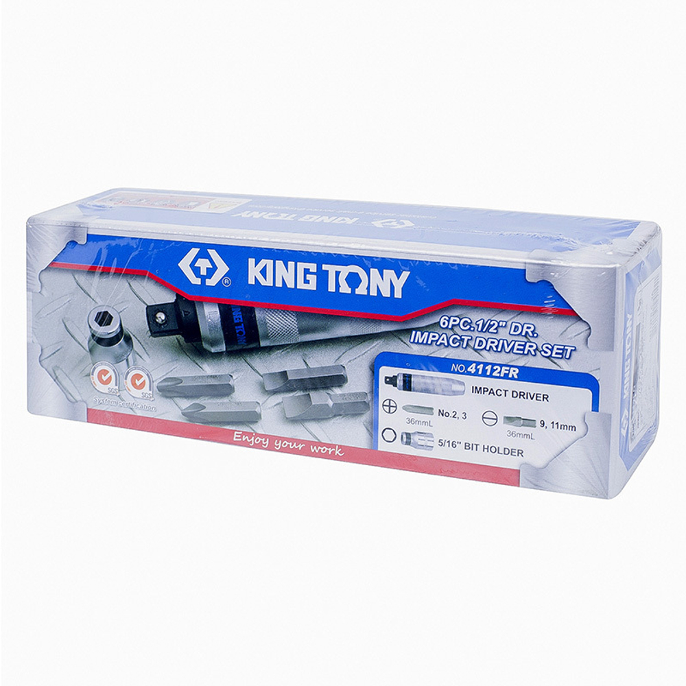 KING TONY (4112FR) Отвертка ударная 1/2" с принадлежностями, 6 предметов