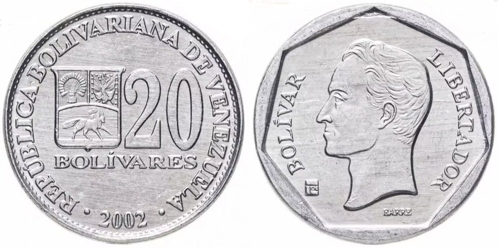 Венесуэла 20 боливаров, 2001 - 2004 Симон Боливар aUNC