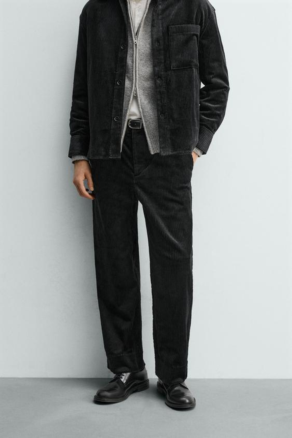 ZARA ВЕЛЬВЕТОВЫЕ БРЮКИ СВОБОДНОГО КРОЯ, ЧЕРНЫЙ