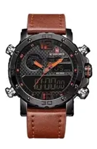 Часы наручные кварцевые NAVIFORCE на кожаном ремешке, черный/коричневый W8710-01